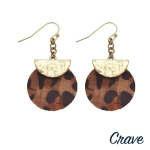 NWT Long cork earrings with metal plate